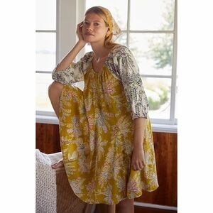 Daily Practice by Anthropologie Mollie Tunic Dress Yellow Floral Swing Size M